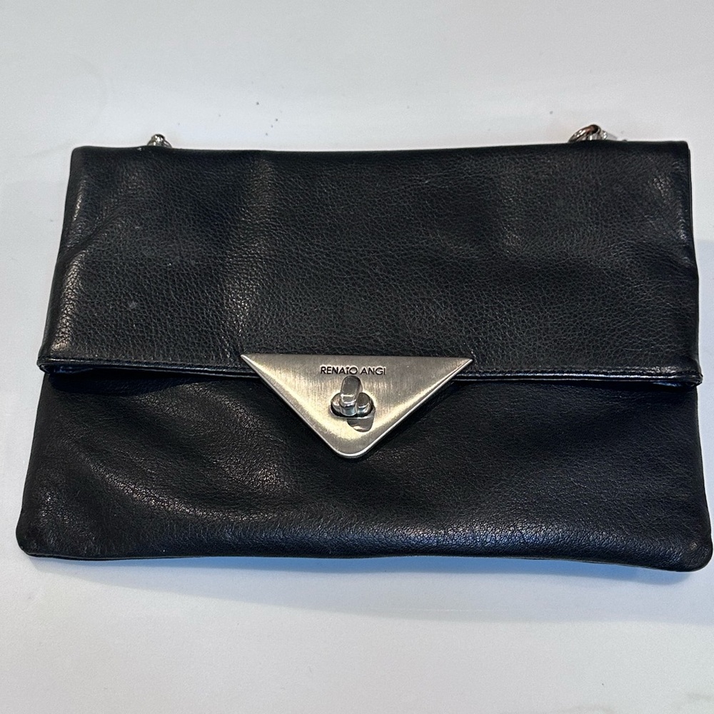Renato Angi Black Genuine Italian Leather Flap Lock Purse